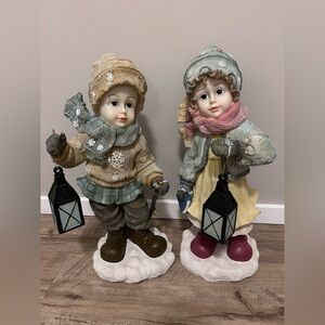 18” Charming Winter boy girl Children Figurines Lanterns yard art decor holiday